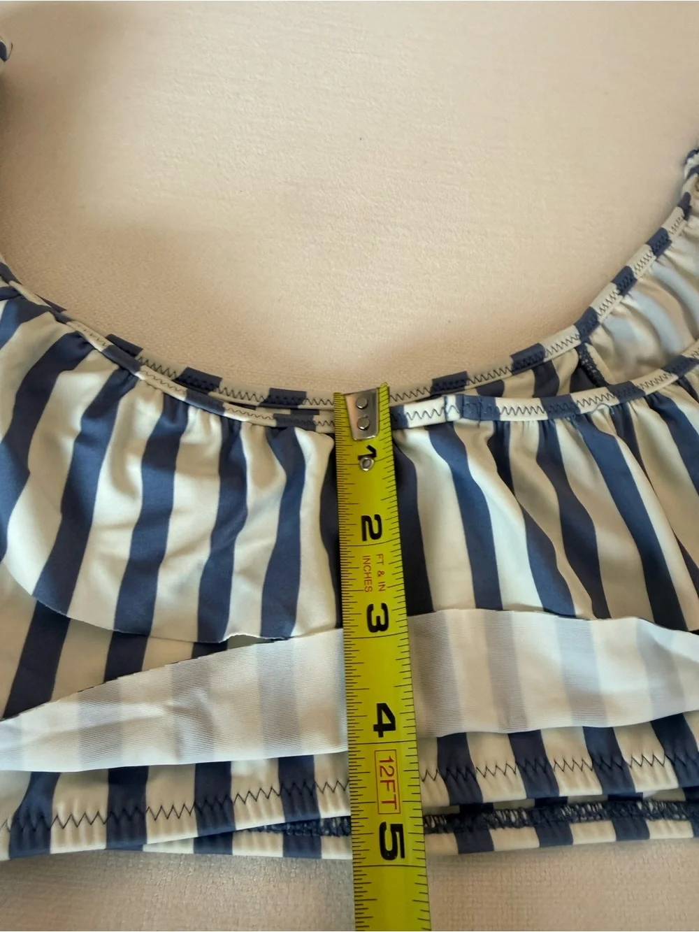 AMUSE SOCIETY (L)- Blue and White ruffle bandeau top and matching bottom